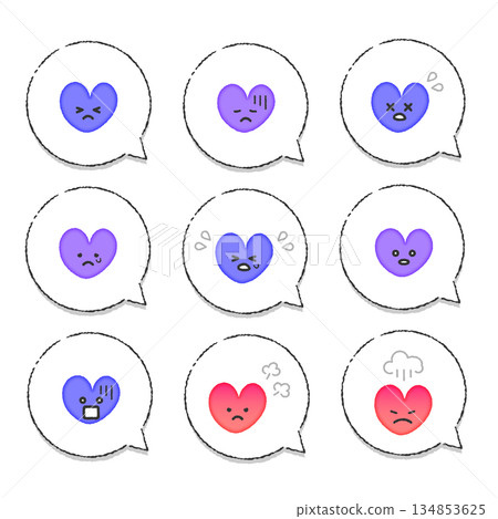 負面表情心型圖示集（對話氣泡） 134853625