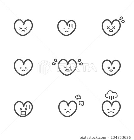 Negative expression heart icon set (line) Negative expression heart icon set (line) 134853626