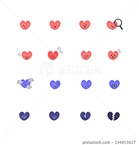 Heart icon set with various expressions (color) Heart icon set with various expressions (color) 134853627