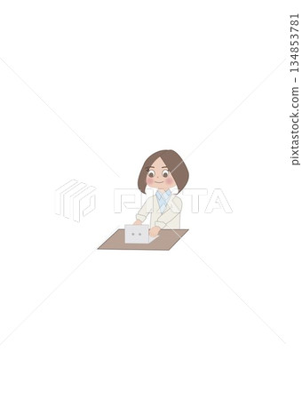 A woman in a suit working on a PC 134853781