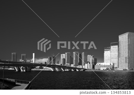 Winter blue sky and Harumi seen from Toyosu, Harumi Canal, Toyosu, Koto Ward, Tokyo 134853813