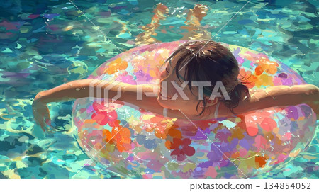 在池中玩耍的女孩 134854052