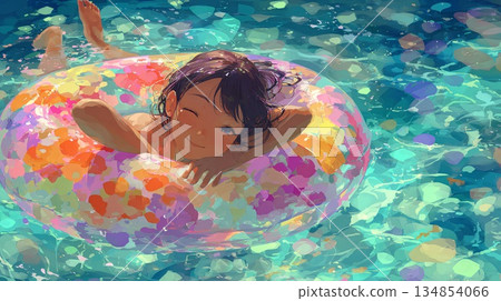 穿著比基尼漂浮在水中的女人 134854066