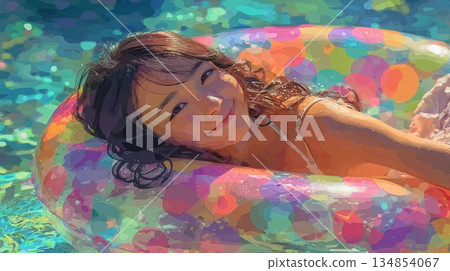 身穿色彩鮮豔比基尼的美麗女性 134854067