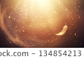 A single feather descends from the golden sky 134854213