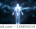 A translucent full-body human figure surrounded by a band of light 134854218