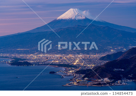 (Shizuoka Prefecture) Numazu cityscape and Mt. Fuji sunset view from Mt. Hattanjo 134854473