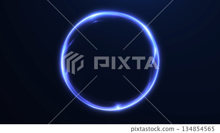 Abstract neon energy orb with glowing blue plasma ring on dark background. Futuristic digital sphere with smooth light flow, minimal sci-fi design for technology, innovation and virtual interface 134854565