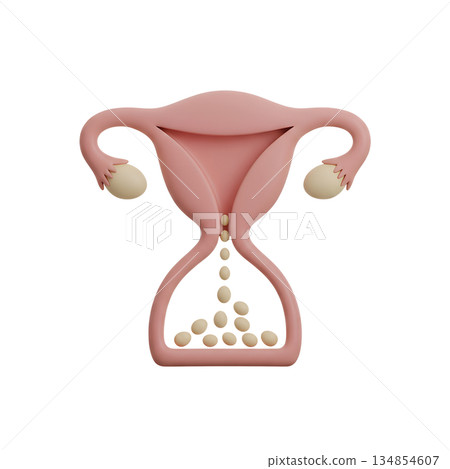 3d conceptual art piece of a woman's biological clock depicted as uterus hourglass with ovaries, symbolizing fertility and time 134854607