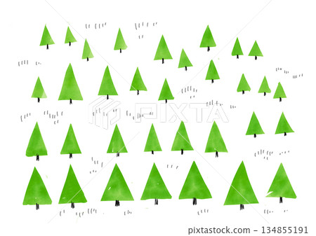 Watercolor illustration set of trees, hand-drawn illustrations, forest background image 134855191