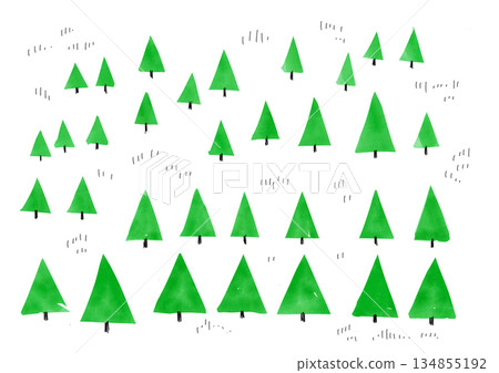 簡約水彩風格的樹木背景插圖,可愛的手繪插圖 簡約水彩風格的樹木背景插圖,可愛的手繪插圖 134855192