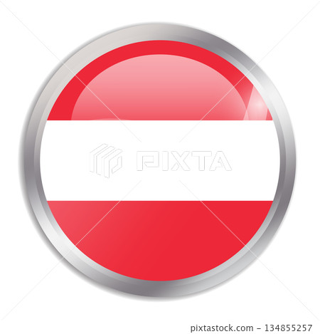 Austria flag - glossy circle button in metal frame displays a colorful flag of a country cultural identity and heritage. The essence of national pride and unity. Austria flag - glossy circle button in metal frame displays a colorful flag of a country cultural identity and heritage. The essence of national pride and unity. 134855257