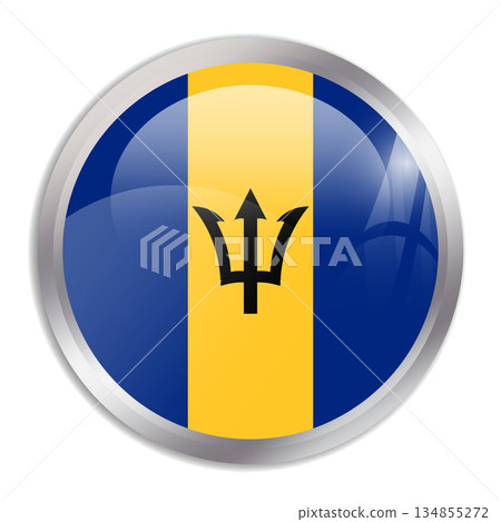 Barbados flag - glossy circle button in metal frame displays a colorful flag of a country cultural identity and heritage. The essence of national pride and unity. Barbados flag - glossy circle button in metal frame displays a colorful flag of a country cultural identity and heritage. The essence of national pride and unity. 134855272