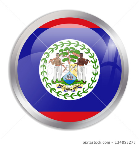 Belize flag - glossy circle button in metal frame displays a colorful flag of a country cultural identity and heritage. The essence of national pride and unity. Belize flag - glossy circle button in metal frame displays a colorful flag of a country cultural identity and heritage. The essence of national pride and unity. 134855275