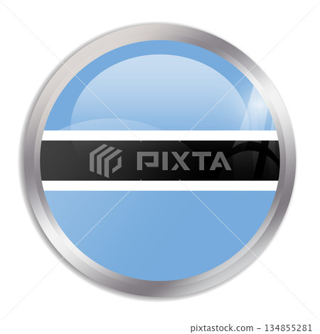 Botswana flag - glossy circle button in metal frame displays a colorful flag of a country cultural identity and heritage. The essence of national pride and unity. 134855281
