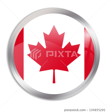 Canada flag - glossy circle button in metal frame displays a colorful flag of a country cultural identity and heritage. The essence of national pride and unity. Canada flag - glossy circle button in metal frame displays a colorful flag of a country cultural identity and heritage. The essence of national pride and unity. 134855291