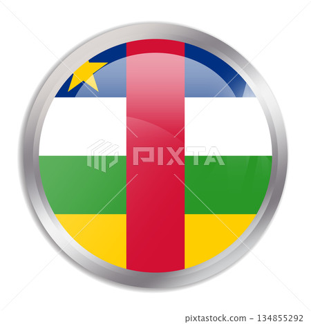 Central African Republic flag - glossy circle button in metal frame displays a colorful flag of a country cultural identity and heritage. The essence of national pride and unity. Central African Republic flag - glossy circle button in metal frame displays a colorful flag of a country cultural identity and heritage. The essence of national pride and unity. 134855292