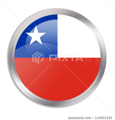 Chile flag - glossy circle button in metal frame displays a colorful flag of a country cultural identity and heritage. The essence of national pride and unity. 134855295