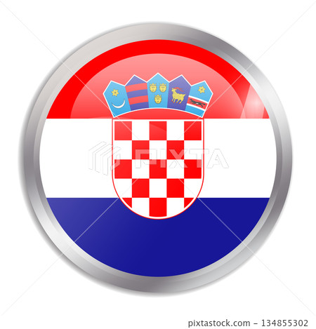 Croatia flag - glossy circle button in metal frame displays a colorful flag of a country cultural identity and heritage. The essence of national pride and unity. Croatia flag - glossy circle button in metal frame displays a colorful flag of a country cultural identity and heritage. The essence of national pride and unity. 134855302