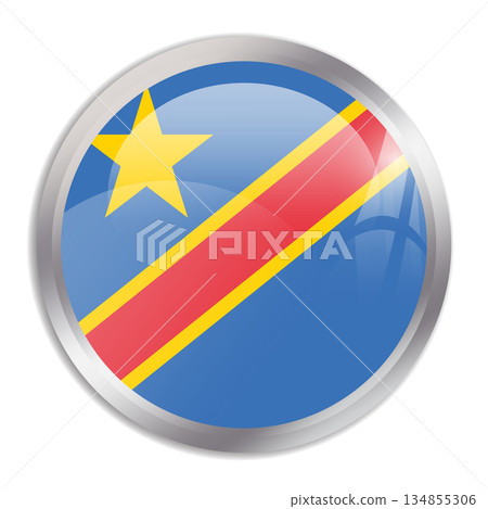 Democratic Republic of the Congo flag - glossy circle button in metal frame displays a colorful flag of a country cultural identity and heritage. The essence of national pride and unity. 134855306