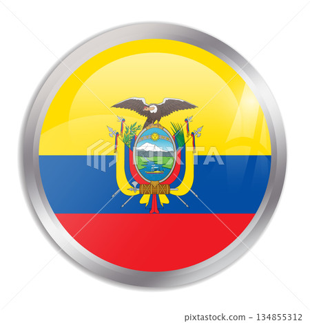 Ecuador flag - glossy circle button in metal frame displays a colorful flag of a country cultural identity and heritage. The essence of national pride and unity. Ecuador flag - glossy circle button in metal frame displays a colorful flag of a country cultural identity and heritage. The essence of national pride and unity. 134855312