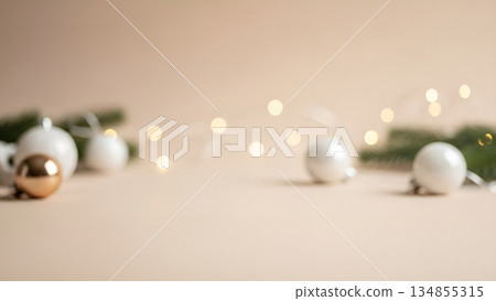 Soft Focus Christmas Ornaments and Twinkling Lights Background 134855315