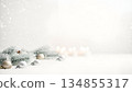 Soft Focus Christmas Scene with Fir Branches and Ornaments 134855317