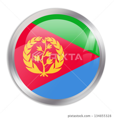 Eritrea flag - glossy circle button in metal frame displays a colorful flag of a country cultural identity and heritage. The essence of national pride and unity. Eritrea flag - glossy circle button in metal frame displays a colorful flag of a country cultural identity and heritage. The essence of national pride and unity. 134855328