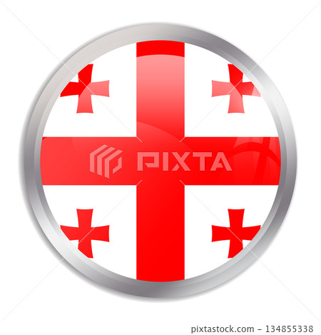Georgia flag - glossy circle button in metal frame displays a colorful flag of a country cultural identity and heritage. The essence of national pride and unity. 134855338