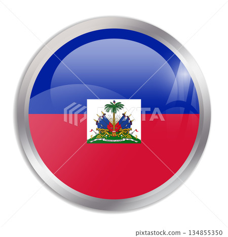 Haiti flag - glossy circle button in metal frame displays a colorful flag of a country cultural identity and heritage. The essence of national pride and unity. Haiti flag - glossy circle button in metal frame displays a colorful flag of a country cultural identity and heritage. The essence of national pride and unity. 134855350