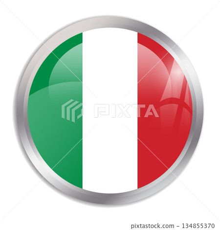 Italy flag - glossy circle button in metal frame displays a colorful flag of a country cultural identity and heritage. The essence of national pride and unity. 134855370