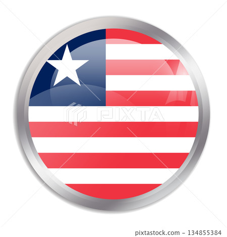 Liberia flag - glossy circle button in metal frame displays a colorful flag of a country cultural identity and heritage. The essence of national pride and unity. Liberia flag - glossy circle button in metal frame displays a colorful flag of a country cultural identity and heritage. The essence of national pride and unity. 134855384