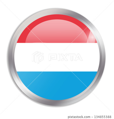 Luxembourg flag - glossy circle button in metal frame displays a colorful flag of a country cultural identity and heritage. The essence of national pride and unity. 134855388