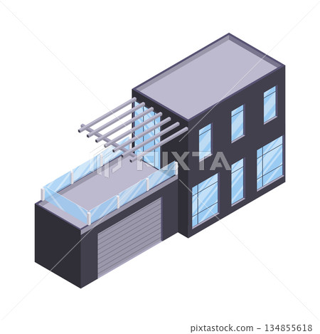 Isometric cottage icon. Suburb house composition vector illustration. Infographic element representing suburban building. Private house enterprises of real estate 134855618