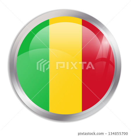 Mali flag - glossy circle button in metal frame displays a colorful flag of a country cultural identity and heritage. The essence of national pride and unity. Mali flag - glossy circle button in metal frame displays a colorful flag of a country cultural identity and heritage. The essence of national pride and unity. 134855700