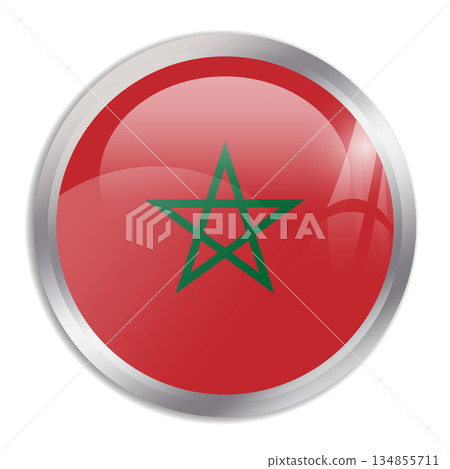 Morocco flag - glossy circle button in metal frame displays a colorful flag of a country cultural identity and heritage. The essence of national pride and unity. Morocco flag - glossy circle button in metal frame displays a colorful flag of a country cultural identity and heritage. The essence of national pride and unity. 134855711