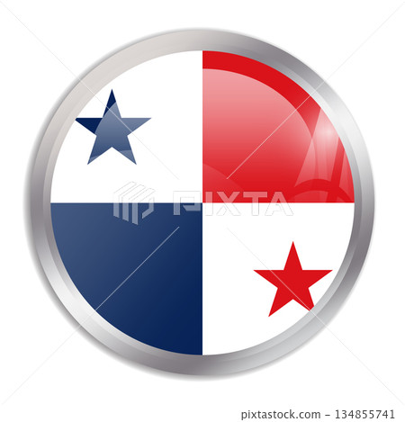 Panama flag - glossy circle button in metal frame displays a colorful flag of a country cultural identity and heritage. The essence of national pride and unity. Panama flag - glossy circle button in metal frame displays a colorful flag of a country cultural identity and heritage. The essence of national pride and unity. 134855741