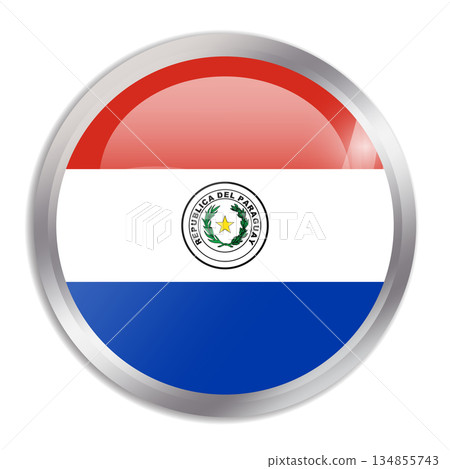 Paraguay flag - glossy circle button in metal frame displays a colorful flag of a country cultural identity and heritage. The essence of national pride and unity. Paraguay flag - glossy circle button in metal frame displays a colorful flag of a country cultural identity and heritage. The essence of national pride and unity. 134855743