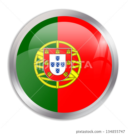 Portugal flag - glossy circle button in metal frame displays a colorful flag of a country cultural identity and heritage. The essence of national pride and unity. Portugal flag - glossy circle button in metal frame displays a colorful flag of a country cultural identity and heritage. The essence of national pride and unity. 134855747
