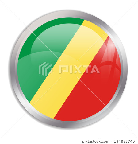 Republic of the Congo flag - glossy circle button in metal frame displays a colorful flag of a country cultural identity and heritage. The essence of national pride and unity. 134855749