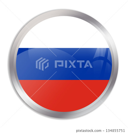 Russia flag - glossy circle button in metal frame displays a colorful flag of a country cultural identity and heritage. The essence of national pride and unity. Russia flag - glossy circle button in metal frame displays a colorful flag of a country cultural identity and heritage. The essence of national pride and unity. 134855751