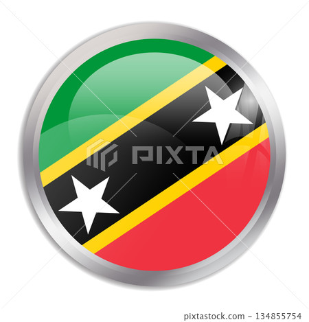 Saint Kitts and Nevis flag - glossy circle button in metal frame displays a colorful flag of a country cultural identity and heritage. The essence of national pride and unity. Saint Kitts and Nevis flag - glossy circle button in metal frame displays a colorful flag of a country cultural identity and heritage. The essence of national pride and unity. 134855754