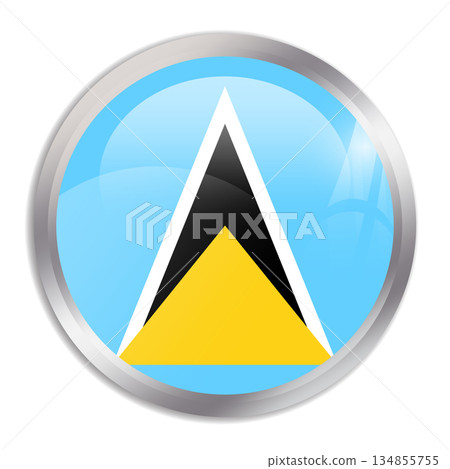 Saint Lucia flag - glossy circle button in metal frame displays a colorful flag of a country cultural identity and heritage. The essence of national pride and unity. Saint Lucia flag - glossy circle button in metal frame displays a colorful flag of a country cultural identity and heritage. The essence of national pride and unity. 134855755