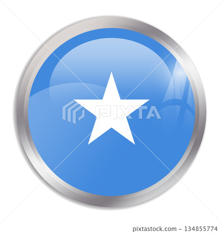 Somalia flag - glossy circle button in metal frame displays a colorful flag of a country cultural identity and heritage. The essence of national pride and unity. 134855774