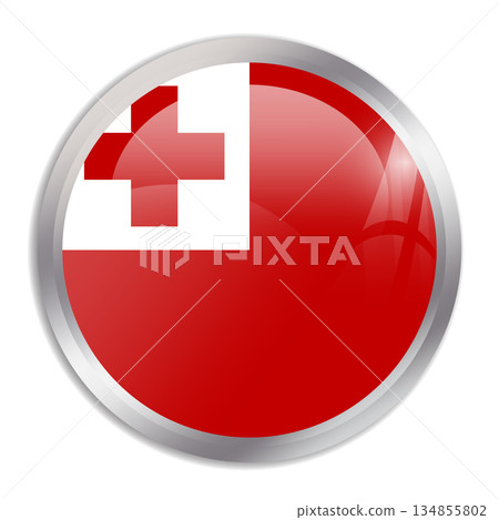 Tonga flag - glossy circle button in metal frame displays a colorful flag of a country cultural identity and heritage. The essence of national pride and unity. Tonga flag - glossy circle button in metal frame displays a colorful flag of a country cultural identity and heritage. The essence of national pride and unity. 134855802
