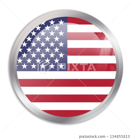 United States of America flag - glossy circle button in metal frame displays a colorful flag of a country cultural identity and heritage. The essence of national pride and unity. United States of America flag - glossy circle button in metal frame displays a colorful flag of a country cultural identity and heritage. The essence of national pride and unity. 134855813