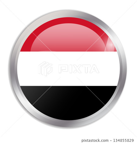 Yemen flag - glossy circle button in metal frame displays a colorful flag of a country cultural identity and heritage. The essence of national pride and unity. Yemen flag - glossy circle button in metal frame displays a colorful flag of a country cultural identity and heritage. The essence of national pride and unity. 134855829
