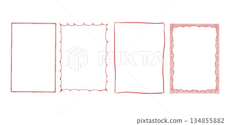 A set of hand-drawn whimsical vector frames. A collection of linear red vintage frames. Rectangular frames. Monochrome vector illustration A set of hand-drawn whimsical vector frames. A collection of linear red vintage frames. Rectangular frames. Monochrome vector illustration 134855882