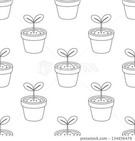seamless outline pattern of seedling in pot seamless outline pattern of seedling in pot 134856479