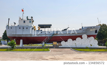 Cargo Ship With Resignation HQ-671 Of Vietnam People's Navy Exhibition At Navy Museum In Hai Phong City, Vietnam. Cargo Ship With Resignation HQ-671 Of Vietnam People's Navy Exhibition At Navy Museum In Hai Phong City, Vietnam. 134856572